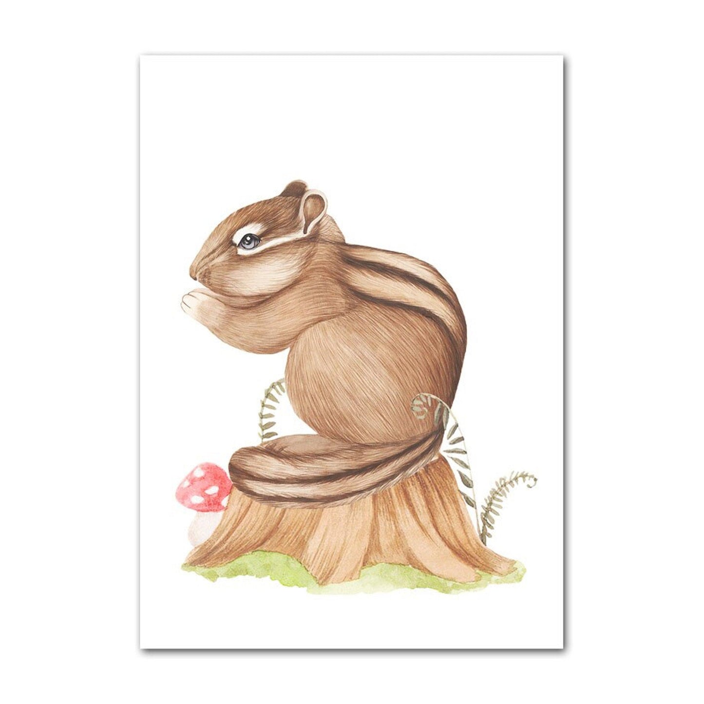 Poster Kinder süße Tiere im Boho Stil Bär Eichhörnchen Schnecke Pilzhaus und Blumen als Deko Print ohne Rahmen
