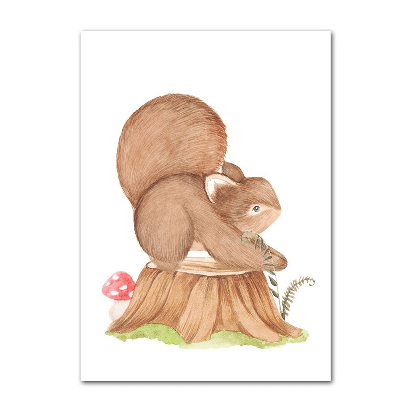 Poster Kinder süße Tiere im Boho Stil Bär Eichhörnchen Schnecke Pilzhaus und Blumen als Deko Print ohne Rahmen