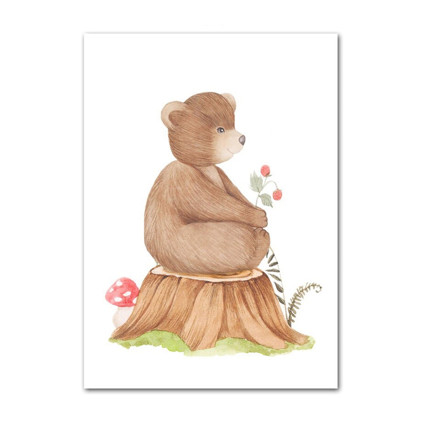Poster Kinder süße Tiere im Boho Stil Bär Eichhörnchen Schnecke Pilzhaus und Blumen als Deko Print ohne Rahmen