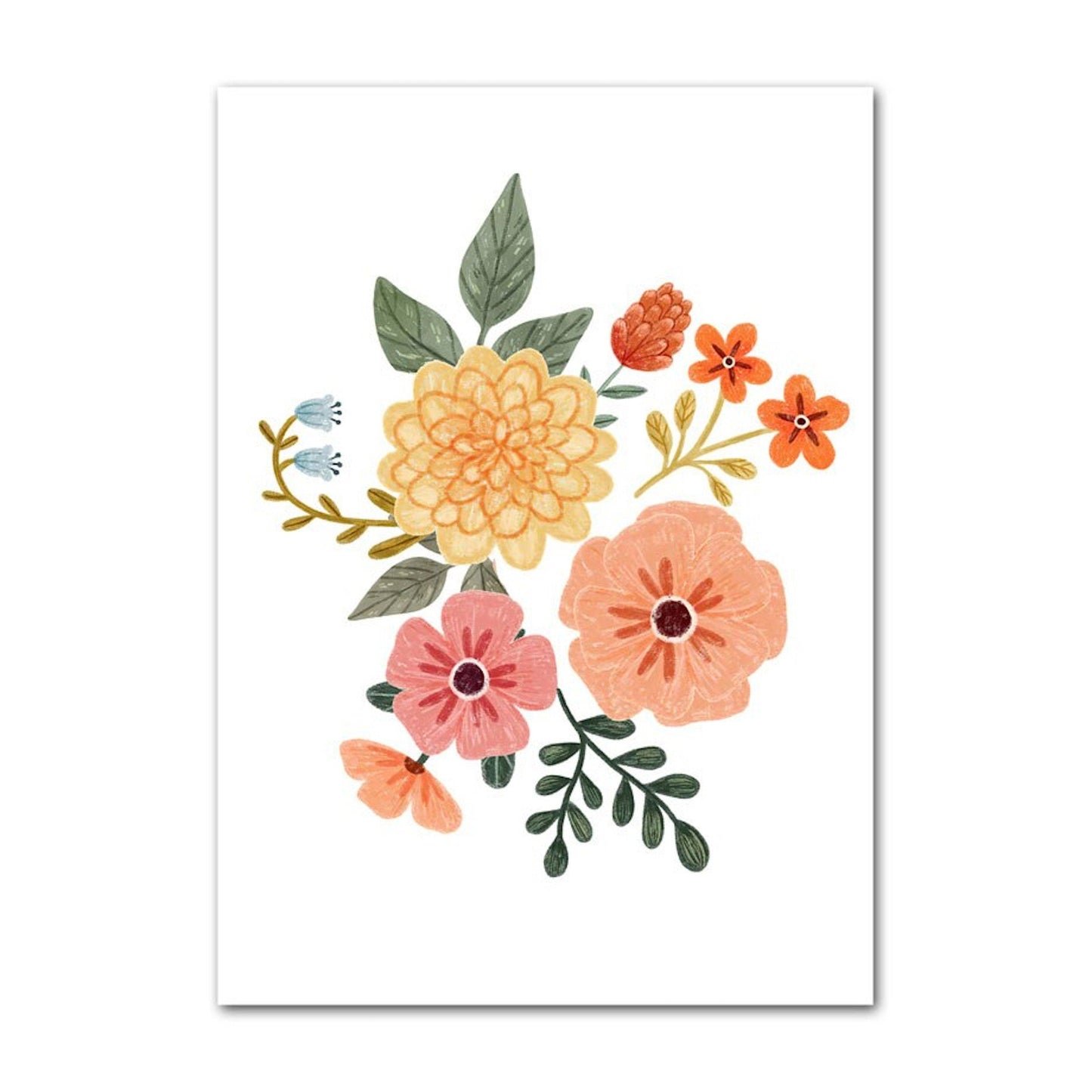 Poster Kinder süße Tiere im Boho Stil Bär Eichhörnchen Schnecke Pilzhaus und Blumen als Deko Print ohne Rahmen